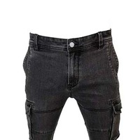 Pantalon de jogging en denim vintage pour homme, 100 % coton tricoté, taille haute, coupe droite, couleur unie foncée, léger et de haute qualité