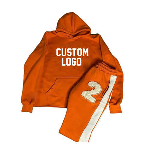 OEM Distressed Unisex Regular Fitted Cotton Fleece Sweatsuits Men's Tracksuits Custom Logo Oversized No <b>Strings</b> Multiples Winter - Product Image 3