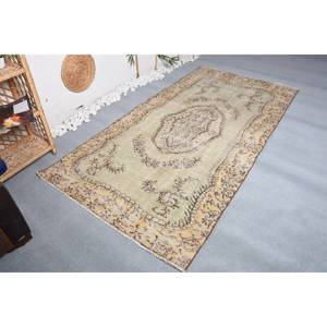 Alfombra turca Vintage de 3,9x7,7 pies, verde y amarillo de retazos diseño clásico, técnica de tejido plano de látex de lana, decoraciones para sala de estar - Product Image 2