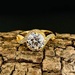 14K oro sólido 2 Ct CVD IGI certificado Diamante solitario giro anillo de compromiso, corte redondo diamante solitario giro anillo de diamante - Product Image 2