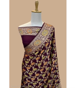 ผ้าม่านทอมือ ผ้าชีฟองสวยงาม ผ้าส่าหรีบานาราสี ผ้าพาวเวอร์ลูม ลายปักแบบดั้งเดิม ป้องกันแสงแดด แห้งเร็ว เสื้อแบบยังไม่เย็บ - Product Image 3