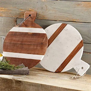 Tabla de Queso de Madera Natural, Tabla de Cortar y Picar de Cocina con Piedra de Mármol para Servir y Preparar Alimentos - Product Image 6