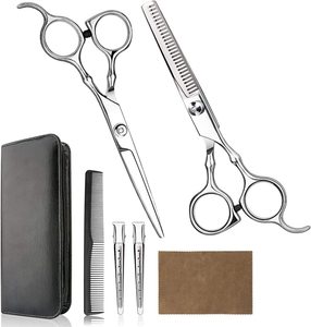 Tijeras de corte de pelo profesional para hombres y mujeres, Kit de tijeras de peluquería para salón de barbería, con peine y funda, de plata - Product Image 1