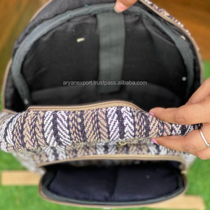 Eco-Friendly Hemp Striped Backpack Durable Natural Fiber <b>Bag</b> with <b>Laptop</b> Compartment Ideal for Travel School Hiking & Daily Use - Product Image 6