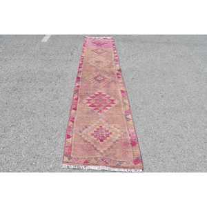 Tapis turc vintage de 2,5 x 11,5 pieds, tapis de couloir, tapis persan Herki rose - Product Image 1