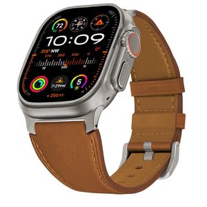 Bracelets de montre en cuir de veau véritable pour hommes Connecteur en métal durable Bracelet de remplacement Bracelets en cuir pour Apple Watch Ultra Band - Product Image 1