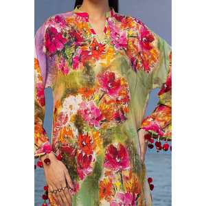 Traje de dos piezas sin coser verde estampado para mujer, formal, con estampado digital, talla grande XS, cuello mandarín, cremallera, para eventos. - Product Image 4