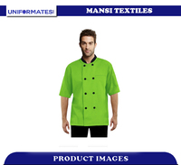 Uniformes de Verano para Hotel, Unisex, Color Verde, Personalizados al por Mayor, Chaqueta de Chef de Manga Larga, Polialgodón Viscosa, Uniformes para Restaurante y Bar