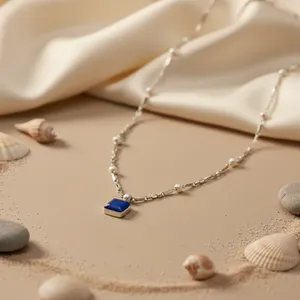 Collier élégant en argent et lapis-lazuli pour femme avec perles, bijoux élégants - Product Image 2