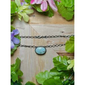 Collier Navajo New Lander en Variscite, Argent Sterling Plaqué Or, Chaîne Corde, Forme Fleur, Diamant et Perle, Idéal Cadeau pour Fêtes - Product Image 2