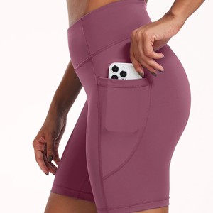 Offre Spéciale taille haute Yoga & Gym Shorts d'entraînement poches solide Spandex Compression Biker Shorts course Gym exercice Biker Shorts - Product Image 1