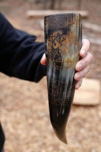 Handcrafted Festive Viking Drinking Horn Ceramic <b>Cup</b> for Mead and Ale for Christmas Feasts and Holiday Cheers - Product Image 3