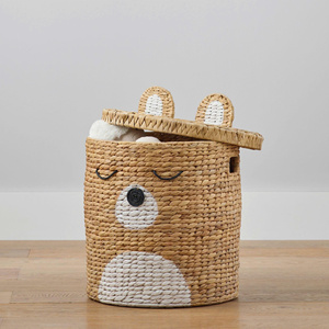 Meilleur choix jacinthe d'eau mignon ours panier de rangement pour chambre d'enfants tissé à la main jouet organisateur pour pépinière décor OEM ODM - Product Image 1