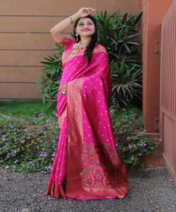 Banarasi Cotton Saree with Unstitched Blouse Piece for Women Wholesale Lowest Price Textile <b>Market</b> Surat Gujarat Ethnic Garment Alphanumero - Product Image 1