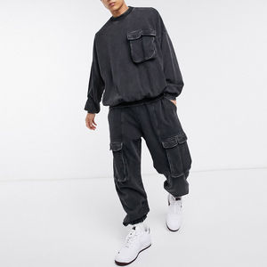 Conjunto de 2 piezas de sudadera con capucha y pantalones de chándal de felpa francesa de algodón estampado con efecto ácido, ligero, oversize para hombre - Product Image 6