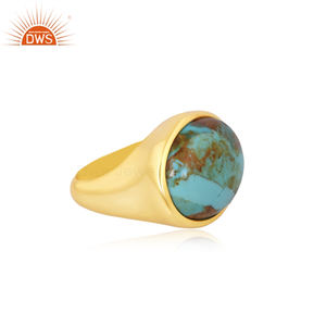 Anillo de plata de ley chapado en oro de 18 quilates superventas, anillo turquesa Natura Kingman, colección de anillos antiguos, fabricante de joyas - Product Image 3