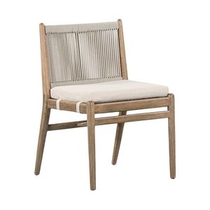 Sillón de comedor moderno de madera orgánica y cuerda con marco de teca esculpida y asiento de fibra natural transpirable para comedores elegantes - Product Image 6