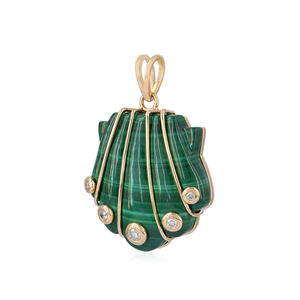 Malachite Gemstone 14k Gold Diamond <b>Shell</b> Pendant Handmade <b>Jewelry</b> Wholesale Anniversary Gift Bezel Set <b>Jewelry</b> - Product Image 2