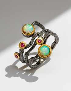 แหวนเงินแท้ชุบโรเดียม ดีไซน์กิ่งไม้ประดับโอปอลไฟ งานแต่งงาน เครื่องประดับหรูหรา สวมใส่ได้ทุกวัน แรงบันดาลใจจากธรรมชาติ คลาสสิกเหนือกาลเวลา - Product Image 1