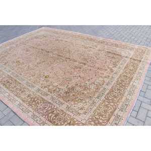 Vintage Oversize Eco Friendly Latex Backing Rug 9.5x12.8 ft Pink <b>Brown</b> Patchwork Dining Room <b>Wool</b> - Product Image 4