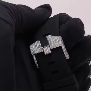 นาฬิกาข้อมือผู้ชายแนวสปอร์ตย้อนยุคหรูหราครึ่งเย็นโมอิสเพชร VVS สายยางสีดำใสสายสแตนเลสสตีลควอตซ์ผสม - Product Image 4