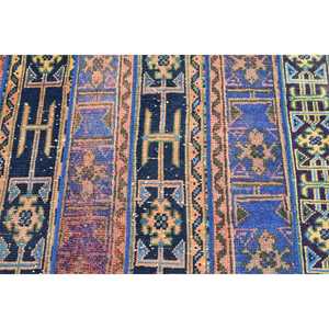 Alfombra de 2.8x7.3 pies, Alfombra Turca Vintage, Alfombra de Lana Azul con Diseño de Patchwork - Product Image 5