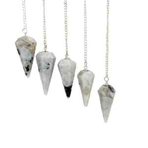 Poli Naturel Arc-En-Pierre De Lune Cristal Point Pendule Chaîne En Argent Reiki Guérison Chakra Équilibrage Feng Shui Amour Mascotte - Product Image 2