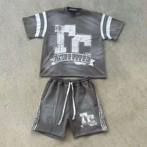 Fabricant de vêtements haute qualité imprimé 100% coton Streetwear imprimé été surdimensionné lavé à l'acide t-shirt et short - Product Image 2