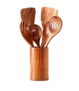 Soporte de cuchara de madera Accesorios para herramientas Reposapiés para cocinar Acacia Natural 4 agujeros Ranuras Corazón Cocina y restaurantes - Product Image 6