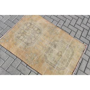 Vintage 2.9x4.2 ft Rug, Small Turkish Rug, <b>Brown</b> Striped <b>Wool</b> Rug - Product Image 4