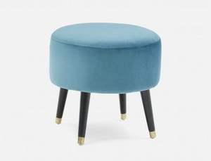 Pouf Ottoman avec base plaquée or et assise en velours bleu, banc rembourré, repose-pieds, qualité supérieure - Product Image 3