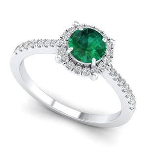 Anillo de Halo con Gema Esmeralda de Corte Redondo de 0.84 Quilates y Moissanita, Plata de Ley 925, Precio al por Mayor REYES, Joyería Fina para Mujer - Product Image 2