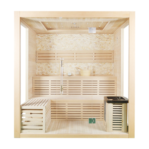 ซาวน่า4คนทรงลูกบาศก์เฮมลค็อกพร้อมไอน้ำเปียกการออกแบบกลางแจ้งหรูหราพร้อมเตาทำความร้อน - Product Image 1