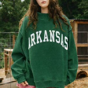 <b>Women</b> <b>Long</b> Front Logo Oversized Mockneck <b>Sweatshirt</b> Cozy Winter Wear Relaxed Fit Soft Fleece Casual Street Fashion Pullover - Product Image 1