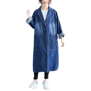 Nueva Chaqueta Larga de Mezclilla para Mujer, con Capucha, Informal, de Un Solo Pecho, para Primavera/Otoño, Cortavientos Extra Grande para Mujer, Venta al por Mayor - Product Image 4