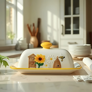 Plato para mantequilla de cerámica color crema minimalista con la palabra 'Mantequilla', ideal para estilo rústico, disponible a precios de mayoreo. - Product Image 3