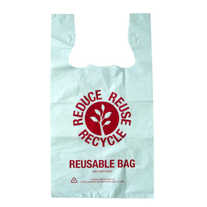 Vente en gros de sacs fourre-tout d'épicerie réutilisables écologiques personnalisables avec poignée en t-shirt sacs de transport en plastique commerciaux - Product Image 1