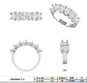 Anillo DE BODA certificado IGI chapado en rodio CVD HPHT cultivado en laboratorio de 3 CT en forma de óvulo con 6 diamantes aniversario - Product Image 5