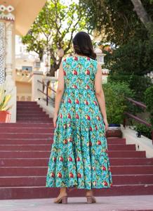 Vestido de mujer sin mangas informal bordado étnico de rayón ligero de calidad superior - Product Image 5