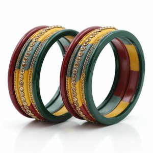 กำไลข้อมือไตรรงค์ประดับพลอยเทียมสีทอง2ชิ้น - Product Image 3