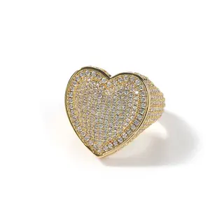 Anillo de Corazón de Lujo con 5 Circonitas para Hombre y Mujer, Chapado en Oro Real de 18k, Joyería Hiphop, Tendencia de Moda - Product Image 2