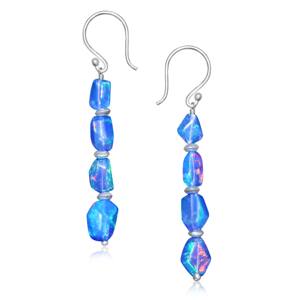 Pendientes colgantes finos de Plata de Ley 925, diseño lineal, piedra de nacimiento de ópalo azul a la moda para fiesta, aniversario, regalo de boda para mujer - Product Image 1