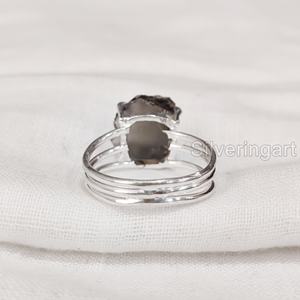 Anillo de Plata de Ley 925 con Cuarzo Ahumado Natural en Bruto para Mujer, Joyería de Navidad con Tres Bandas Lisas - Product Image 5