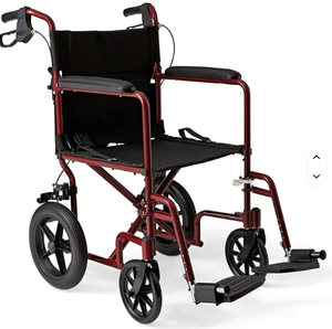 Fauteuil roulant de transport avec freins à main et roues de 12 pouces, cadre rouge - Product Image 2