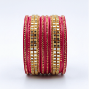 Rose Pink <b>Mirror</b>-Studded Lac Fashion Bangle Set of 8 - Product Image 5