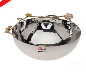 modern look silver finished round shape metal stainless steel food serving bowl for hotel restaurant and bar - Product Image 1