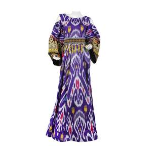 Vestido Estilo Ikat Afgano Morado para Mujer, Vestido Tradicional Étnico Bordado para Uso Diario y Festivo - Product Image 1