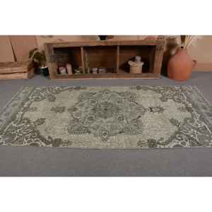 Tapis vintage turc classique vert 4x8, motif abstrait de support en latex de laine rectangulaire de 9 pieds pour tapis de chambre de couloir d'adolescent - Product Image 4