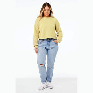 Cuello encuadernado 52% Airlume peinado y algodón hilado en anillo 48% Poly Fleece French Vanilla Womens Raglan Sleeve Pullover - Product Image 4