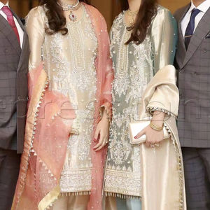 Heavy Designer Pure Silk Heavy Embroidery and Riveted Moti Work <b>Kurti</b> and Pant With Fancy Latkan Lace Border Dupatta - Product Image 1